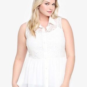 Torrid Shear Ivory lace button-down tank top